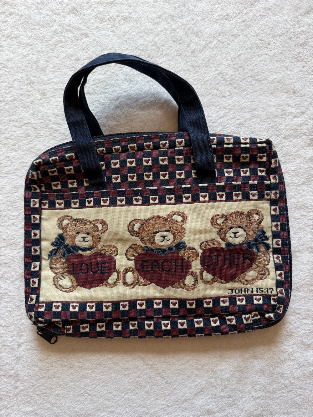Vintage Zondervan "Love Bears All Things" Tapestry Bible Cover/Book Carrier
